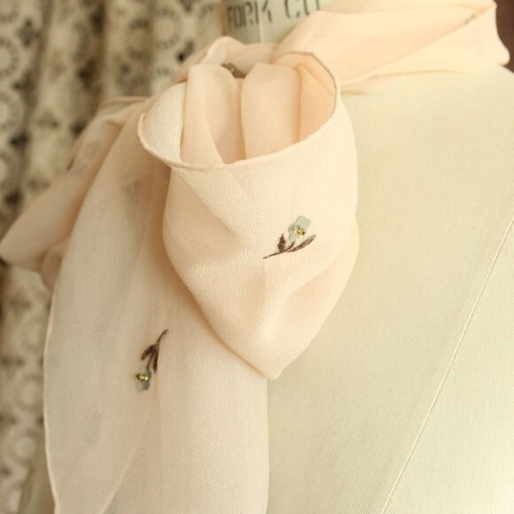 Echo Womens Scarf, Pink Silk Chiffon with Embroidered and Sequin Flowers - Picture 12 of 14